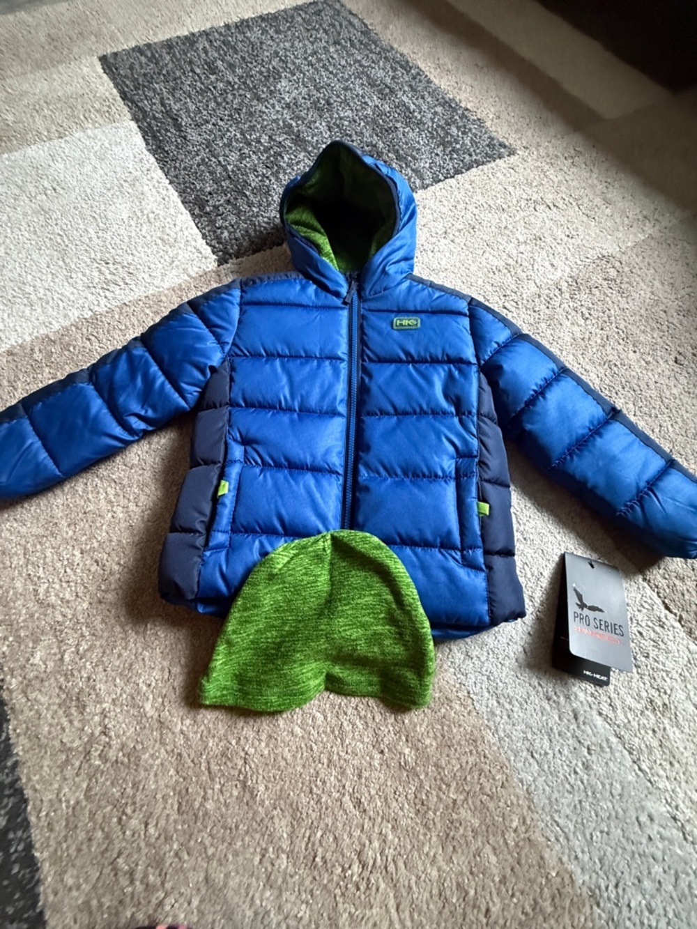 Hawke & Co Blue Jacket with Green Trim and Matching Beanie - Size 4T